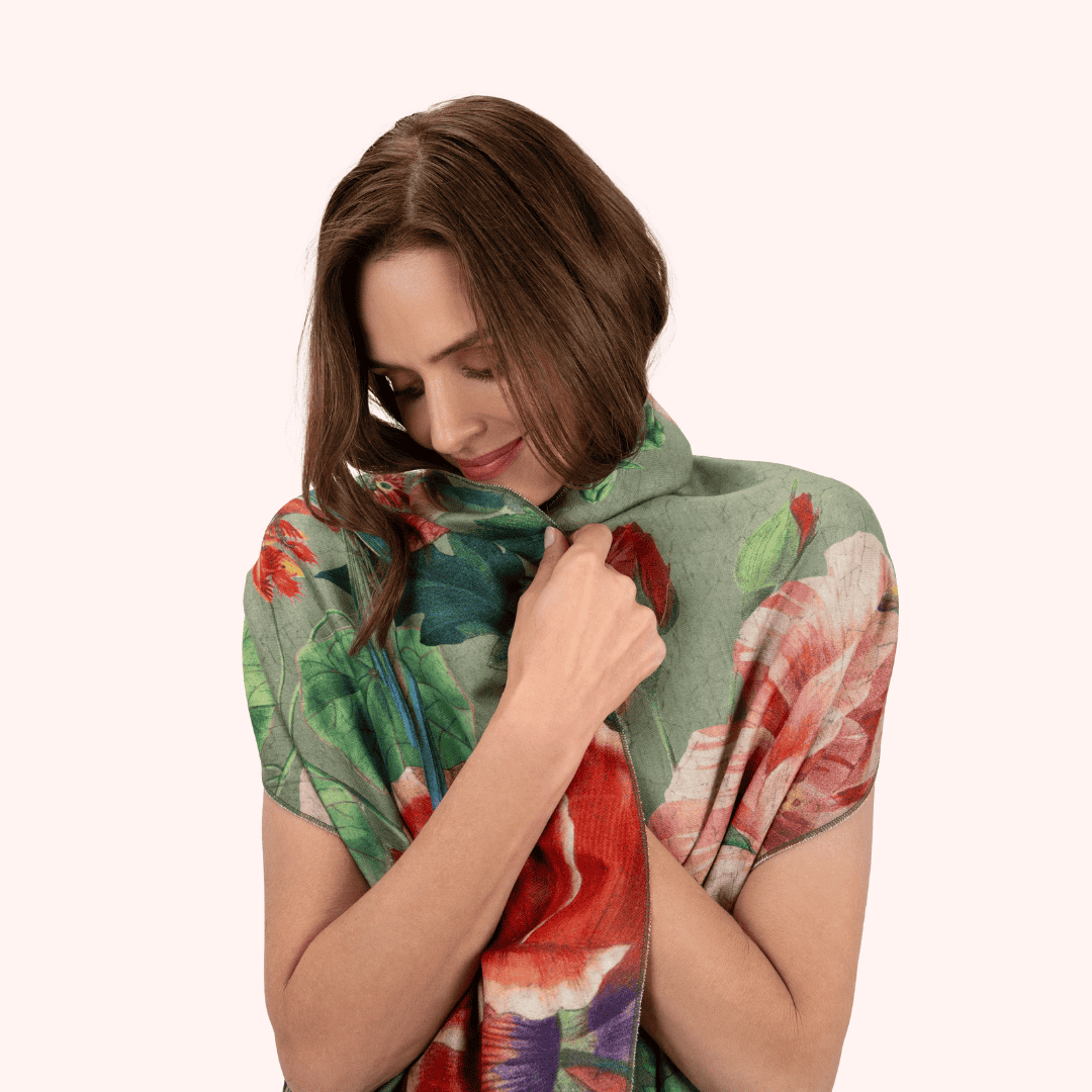 Botanical Bouquet In Sage Lux Print Scarf