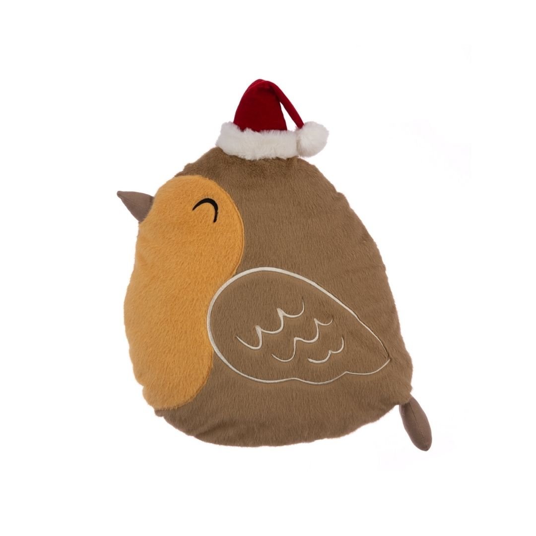 Christmas Cushion Robin Santa Hat