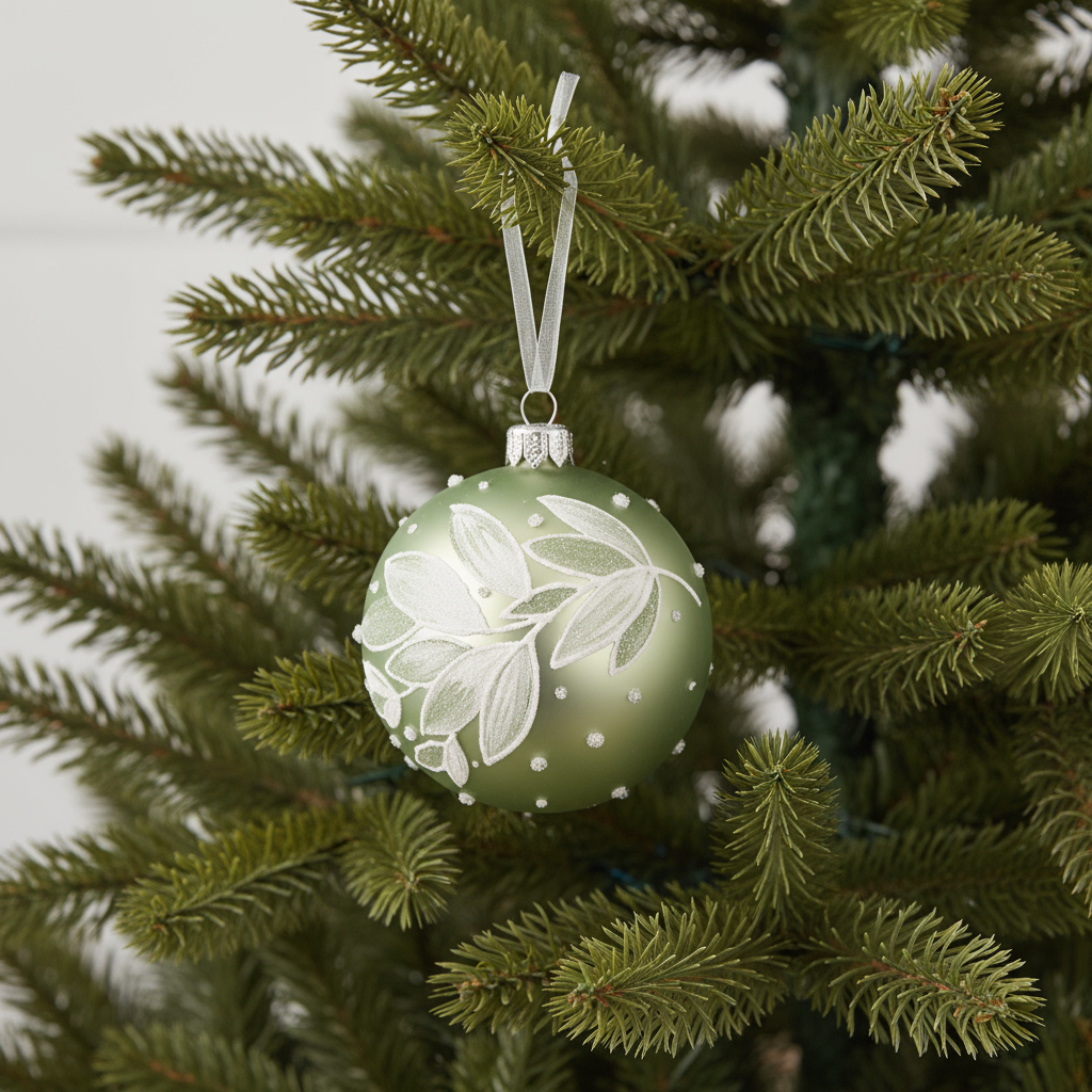 Christmas Glass Bauble Branch & Dots - Matcha Green