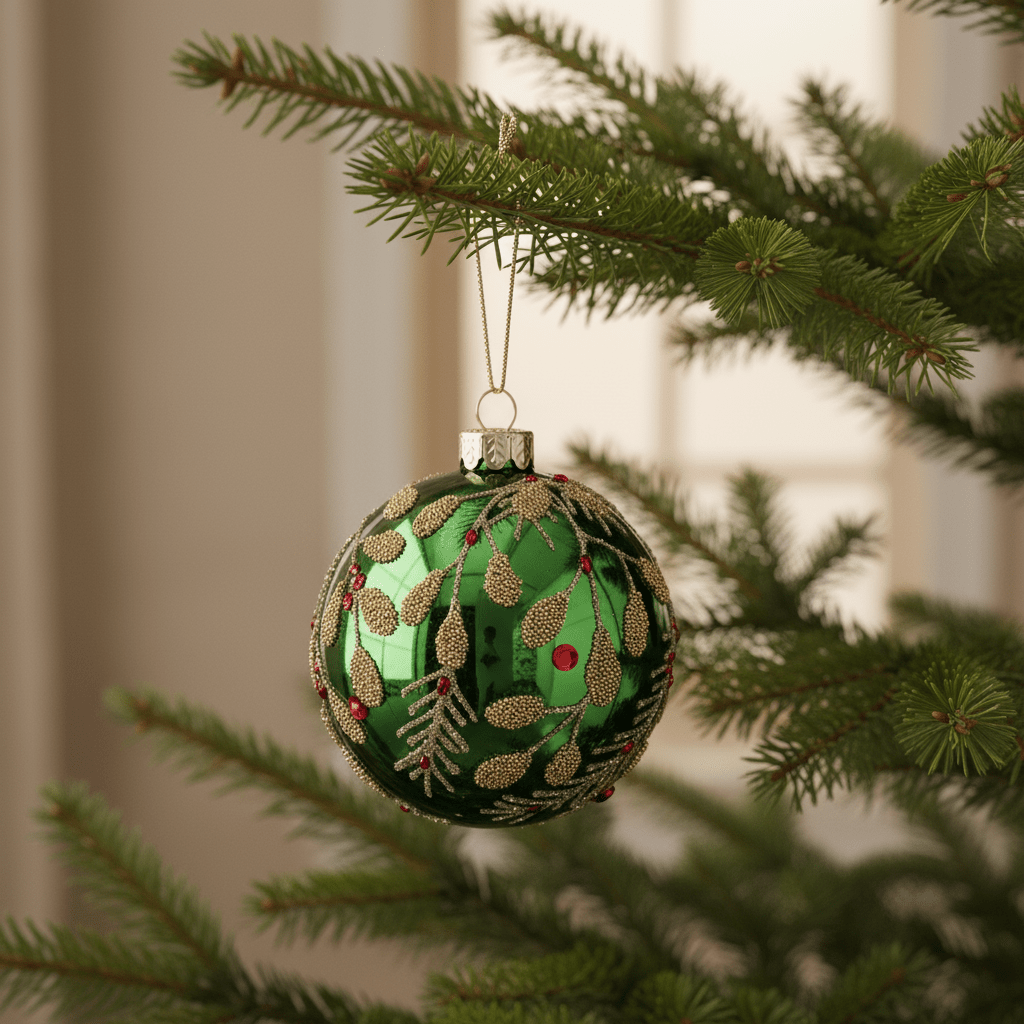 Christmas Glass Bauble - Green & Gold