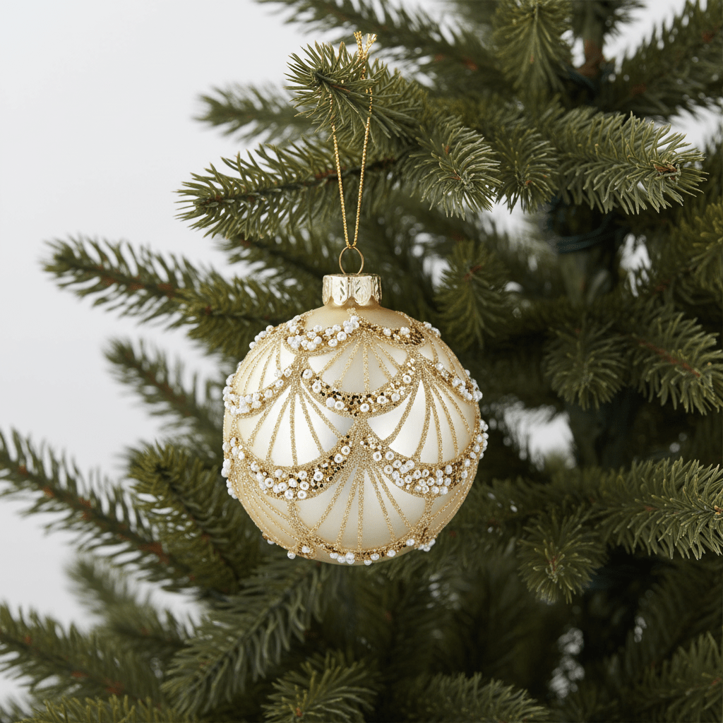 Christmas Glass Bauble - Matt Gold Bead Swags