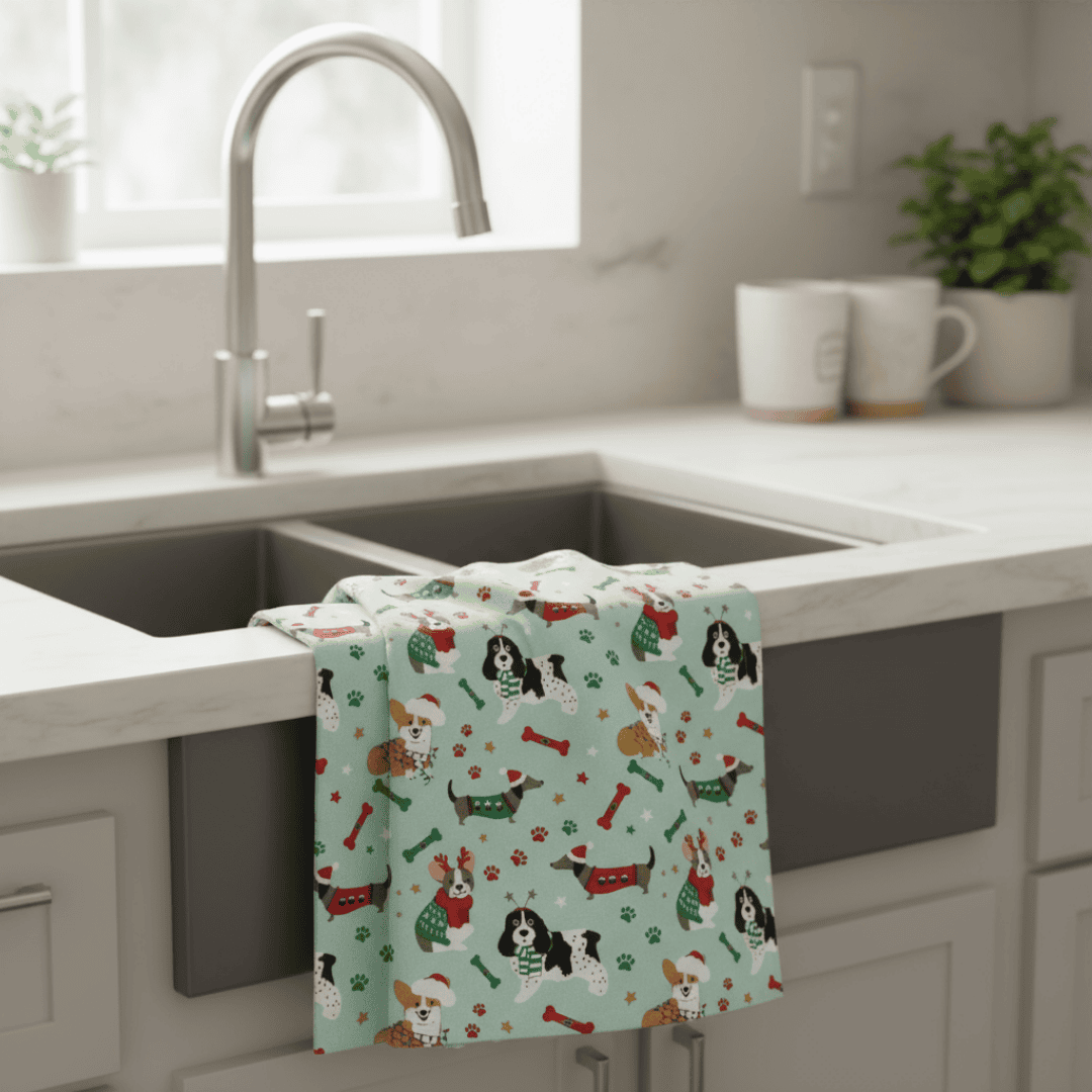 Christmas Tea Towel 'Here Comes Santa Paws'