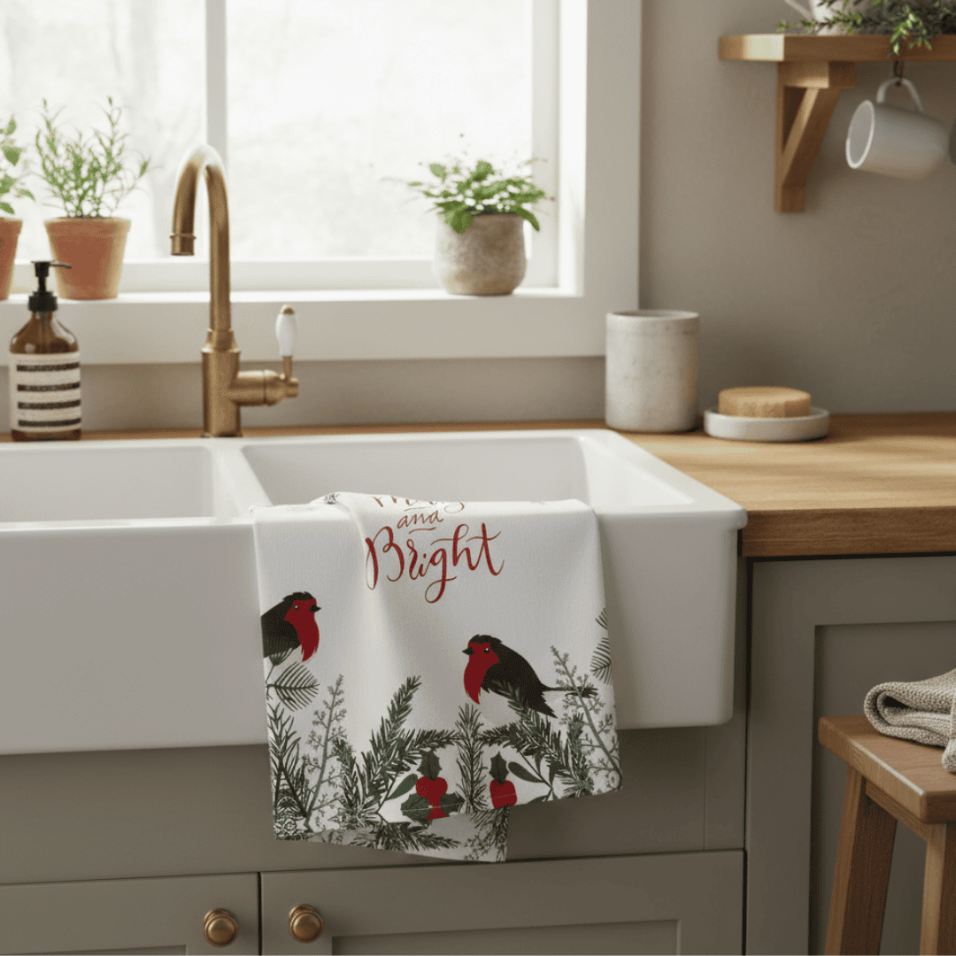 Christmas Tea Towel 'Merry & Bright'