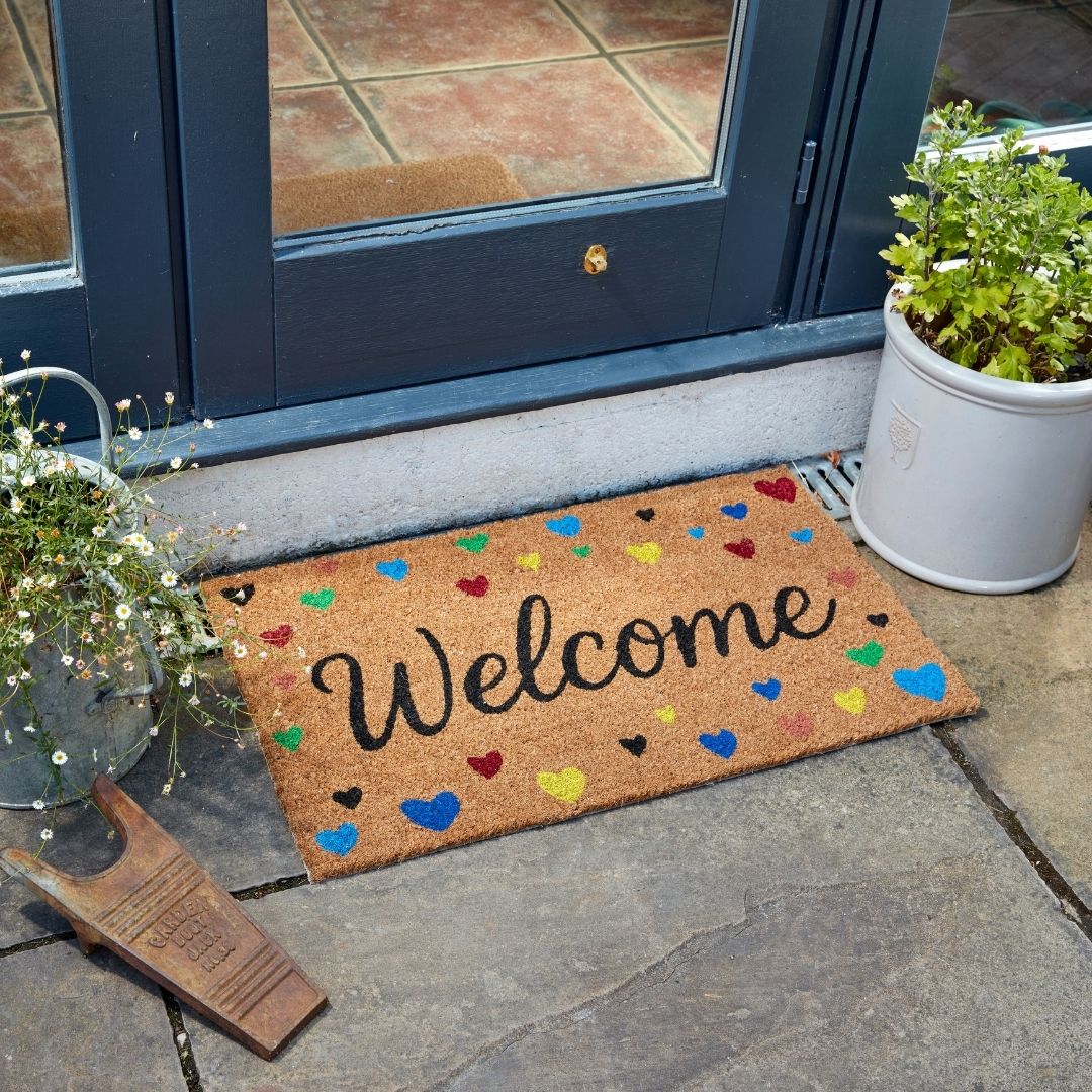 Coir Outdoor Rug Welcome Hearts 45 x 75cm