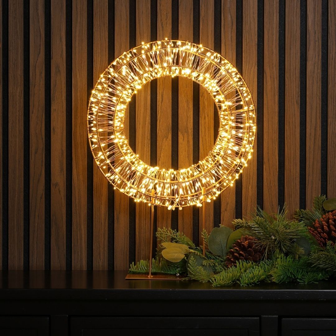 Christmas Copper Wire LED Wreath 42cm