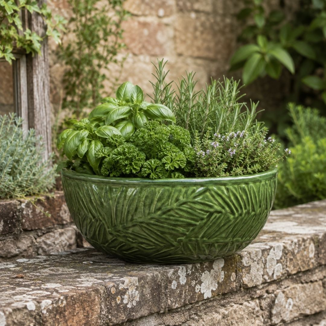 Glazed Bowl Planter Bocage - Kaki