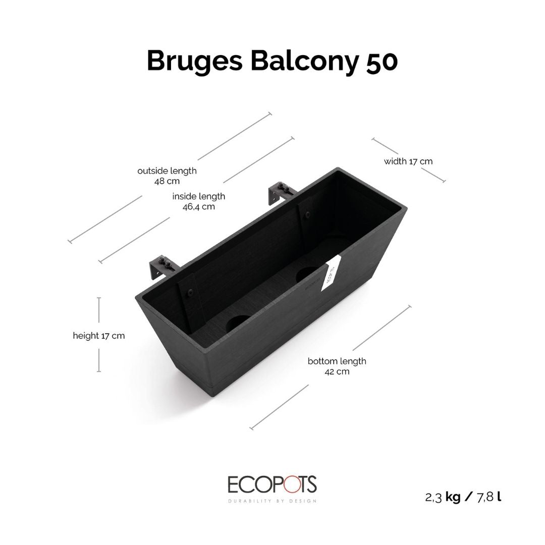 Ecopots Bruges Balcony 50 Dark Grey