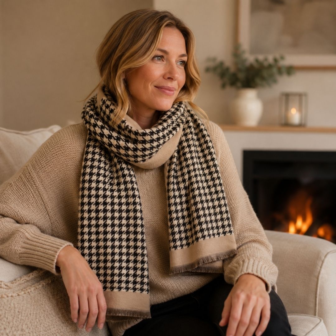 Winter Scarf Black Dogtooth Check