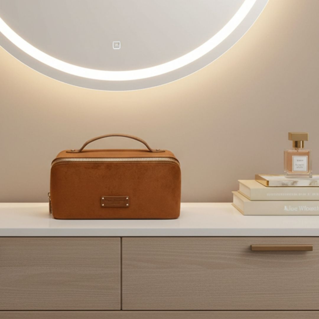 Suede Kensington Train Case - Fudge