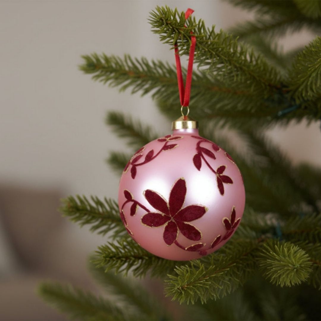 Christmas Glass Bauble Velvet Pink