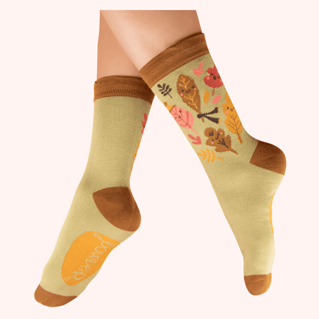 Happy Leaves Ankle Socks - Sage