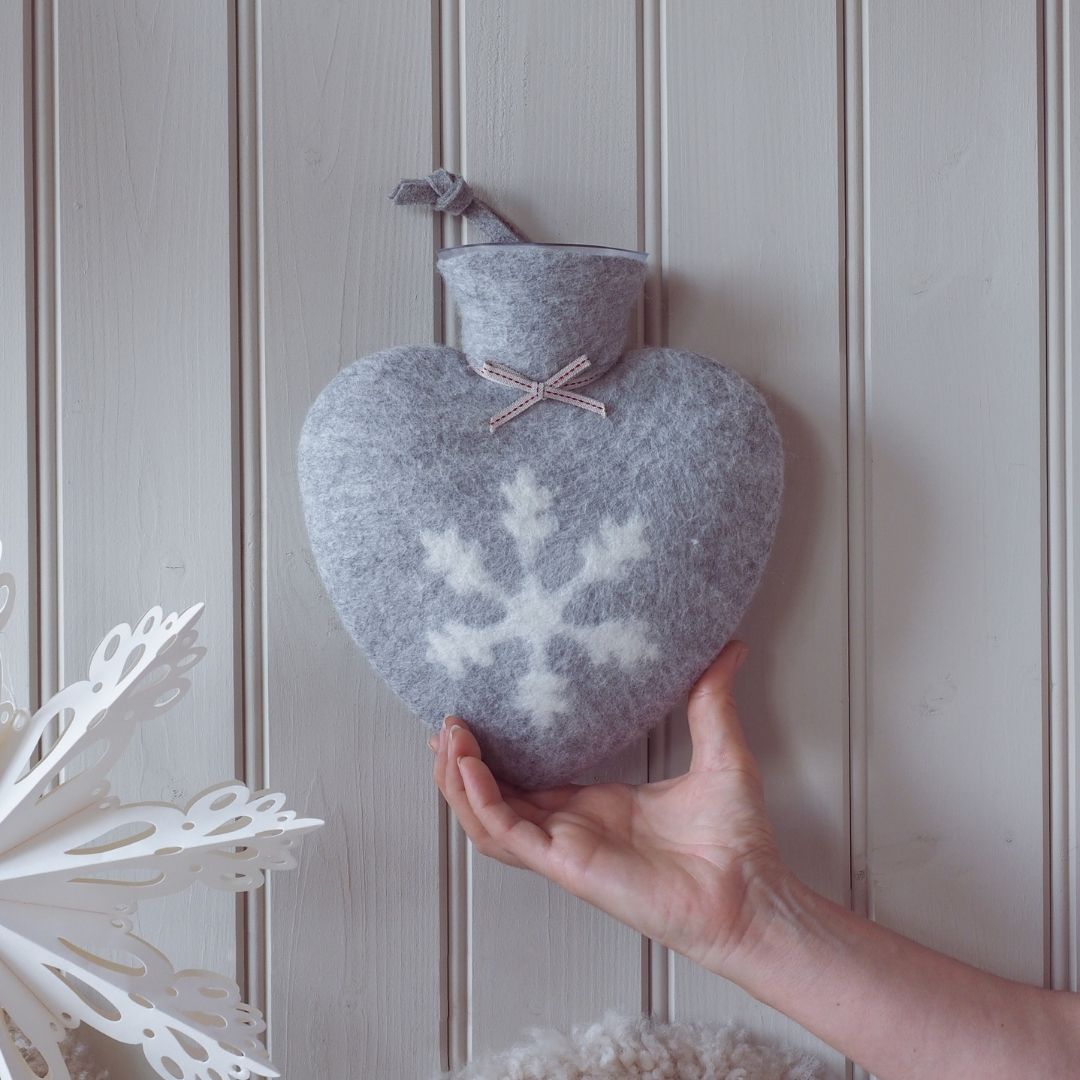 Hot Water Bottle - Snowflake Light Grey