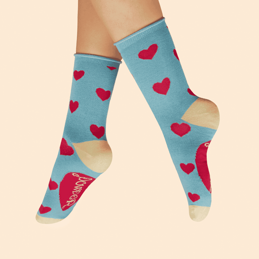 Ladies' Ankle Socks - Hearts - Denim