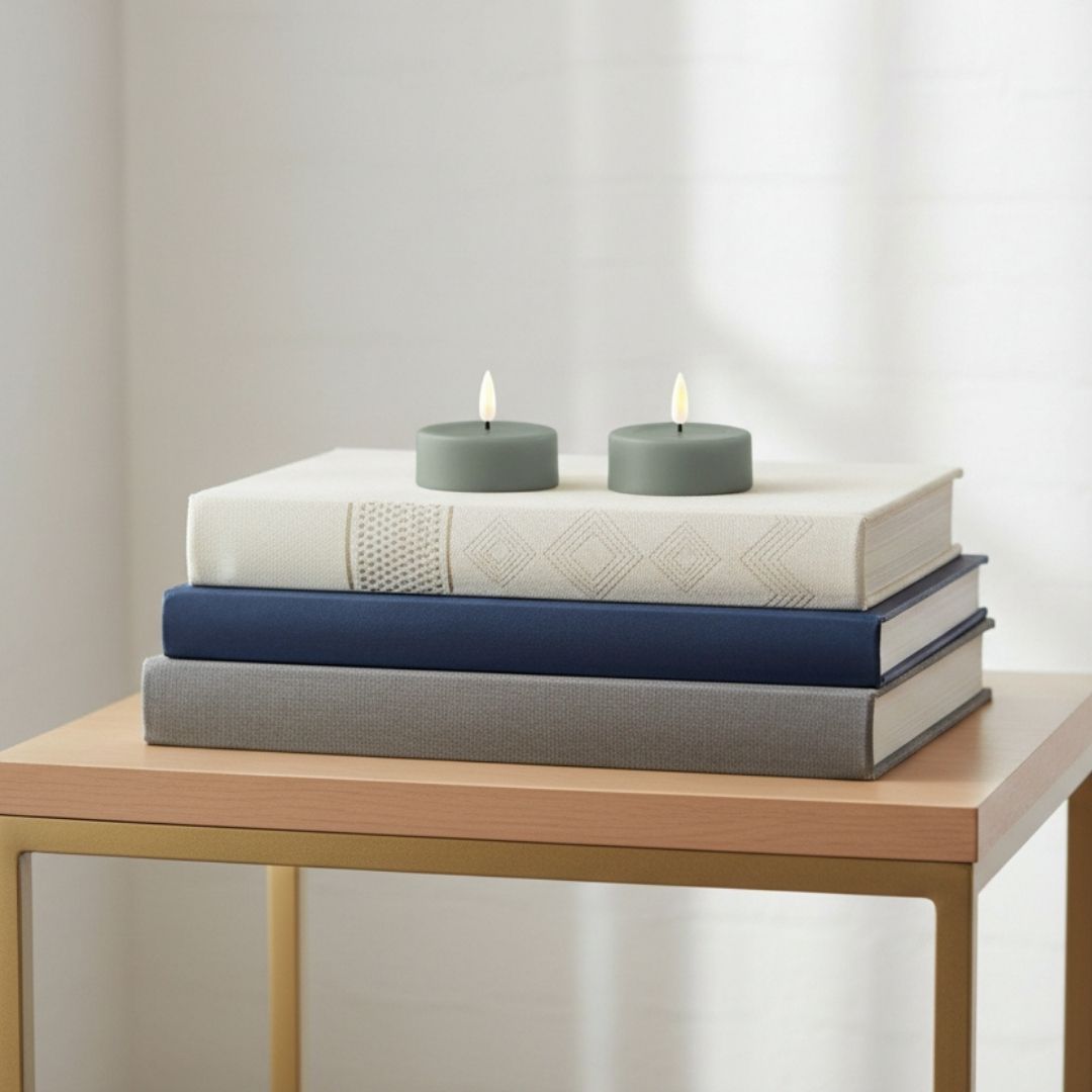 LED Jumbo Tealight Candle Sage Green Pack 2