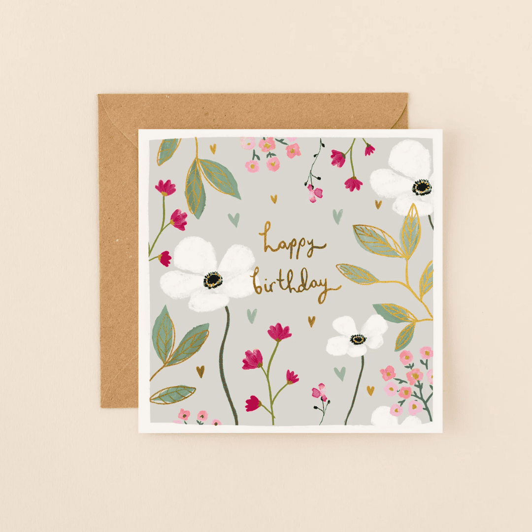 Pink White Flower Birthday Card
