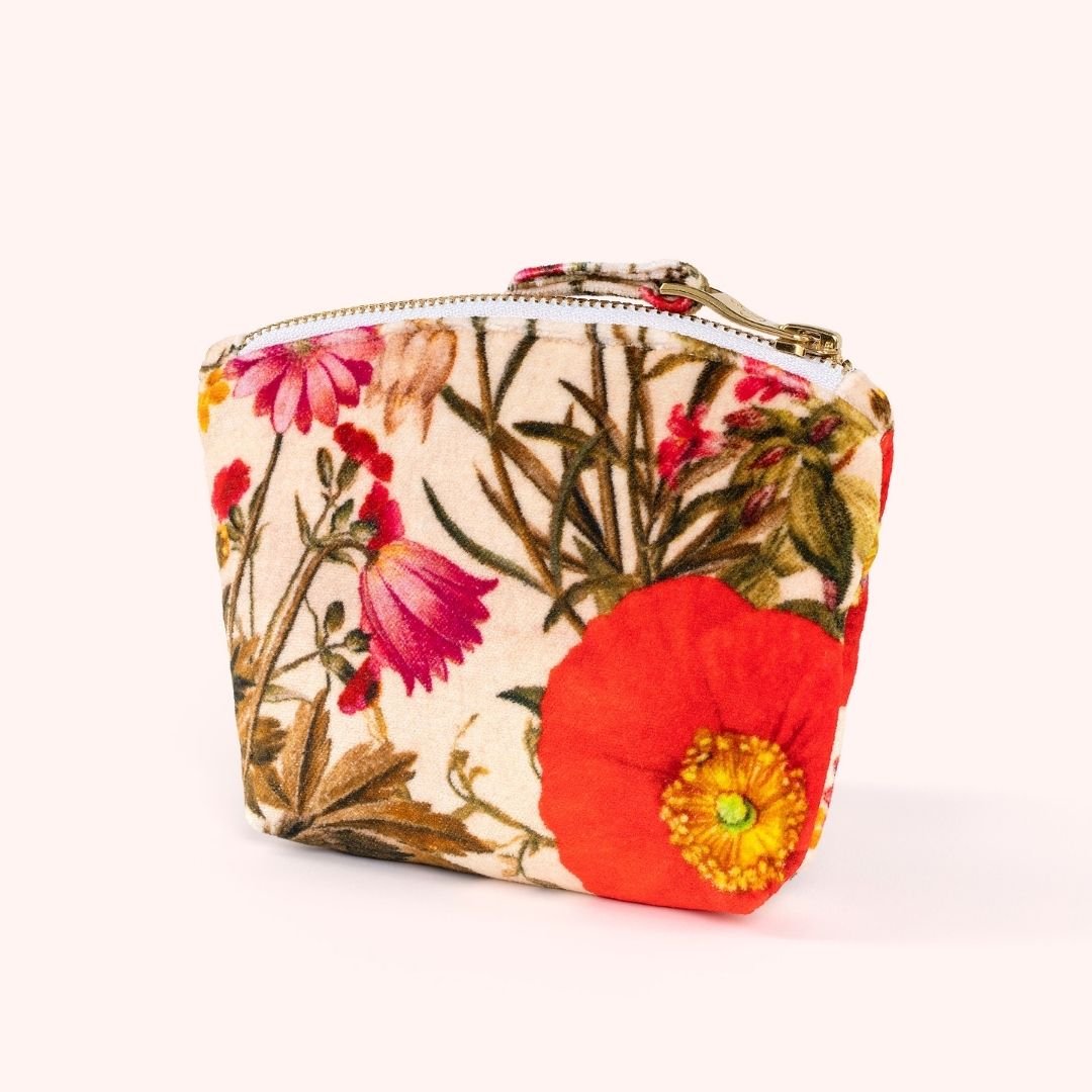 Printed Velvet Mini Pouch - Fine Flowers Cream