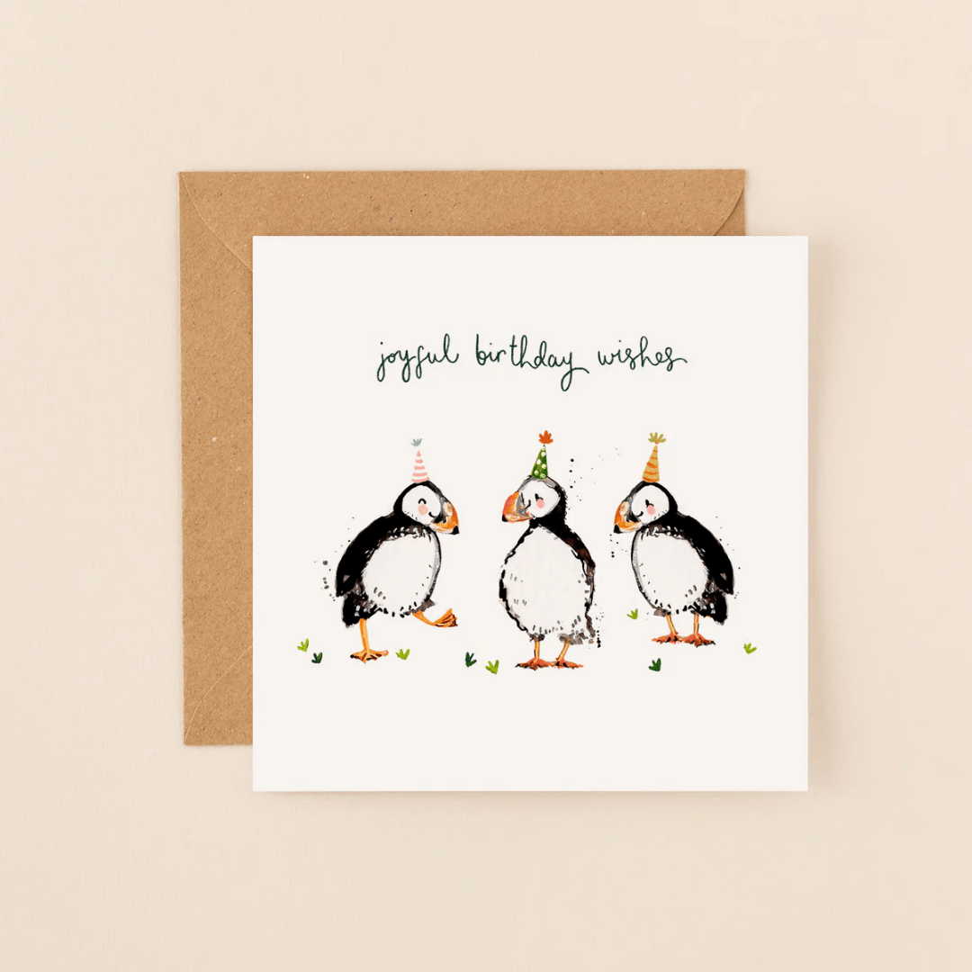 Puffins Joyful Birthday Wishes Card