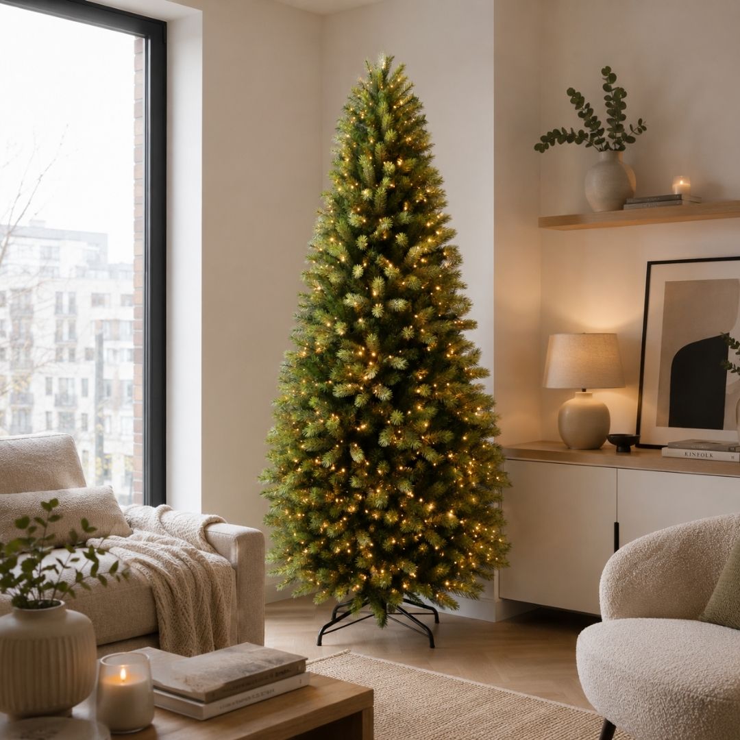 7.5ft Pre-Lit Slim Kensington Fir Artificial Christmas Tree