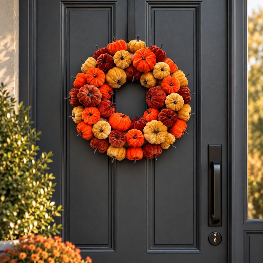 Velvet Pumpkin Wreath 45cm