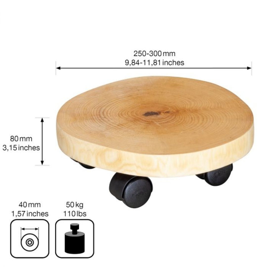 Plant Trolley Indoor Round Birch Wood