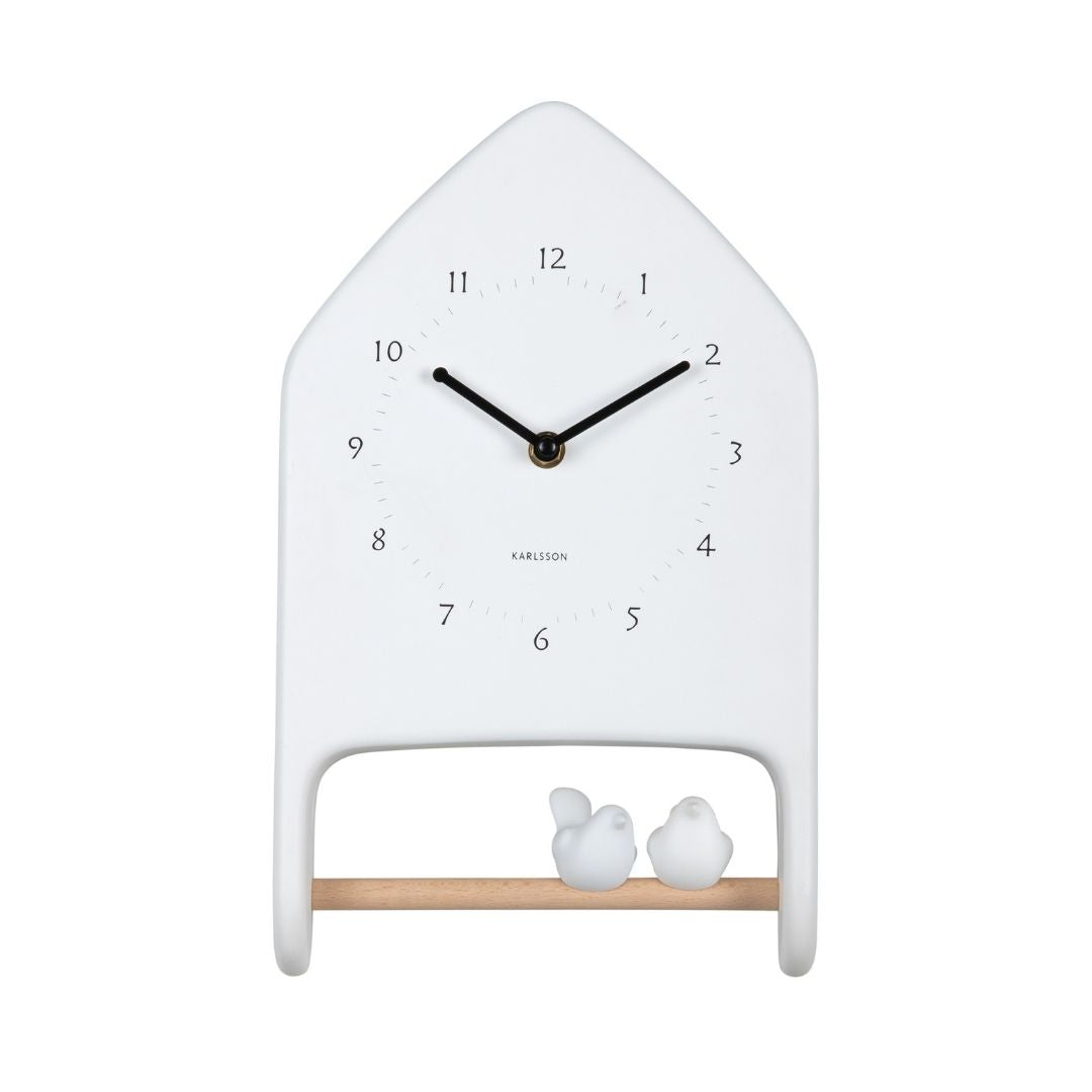Wall Clock Love Birds - White