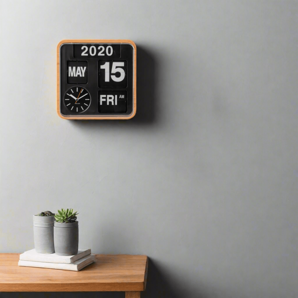 Wall Clock Mini Flip Light Wood