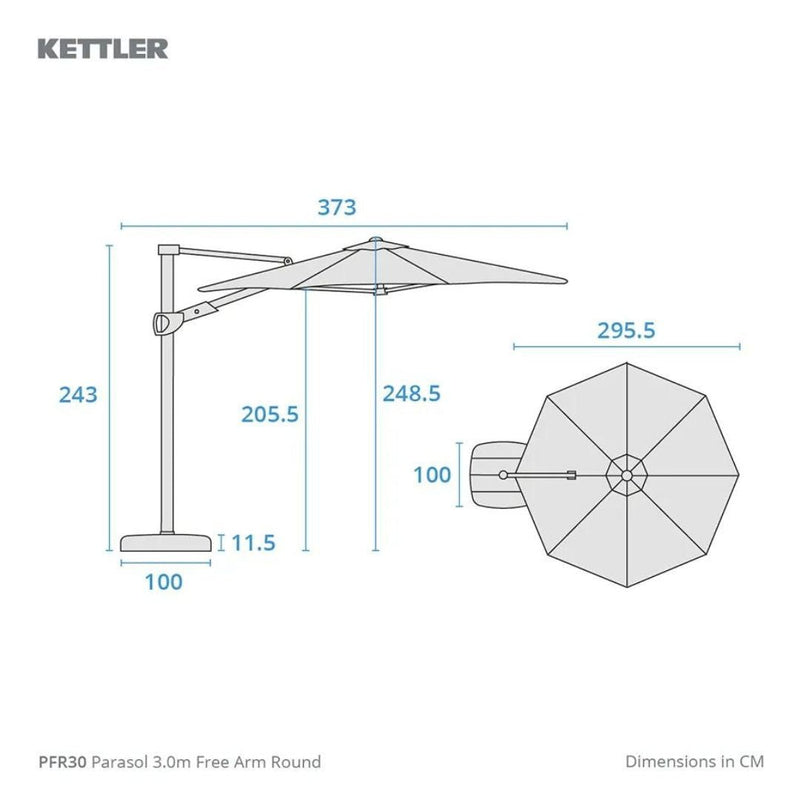 Kettler 3m Free Arm Parasol Stone - The Garden HouseKettler