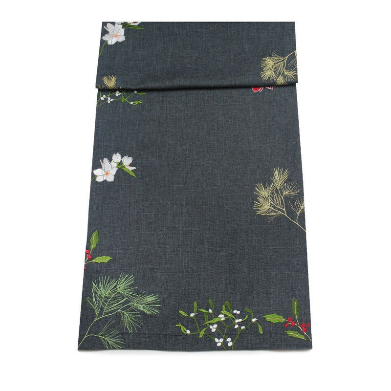 Christmas Table Runner Botanical Berries - Pewter