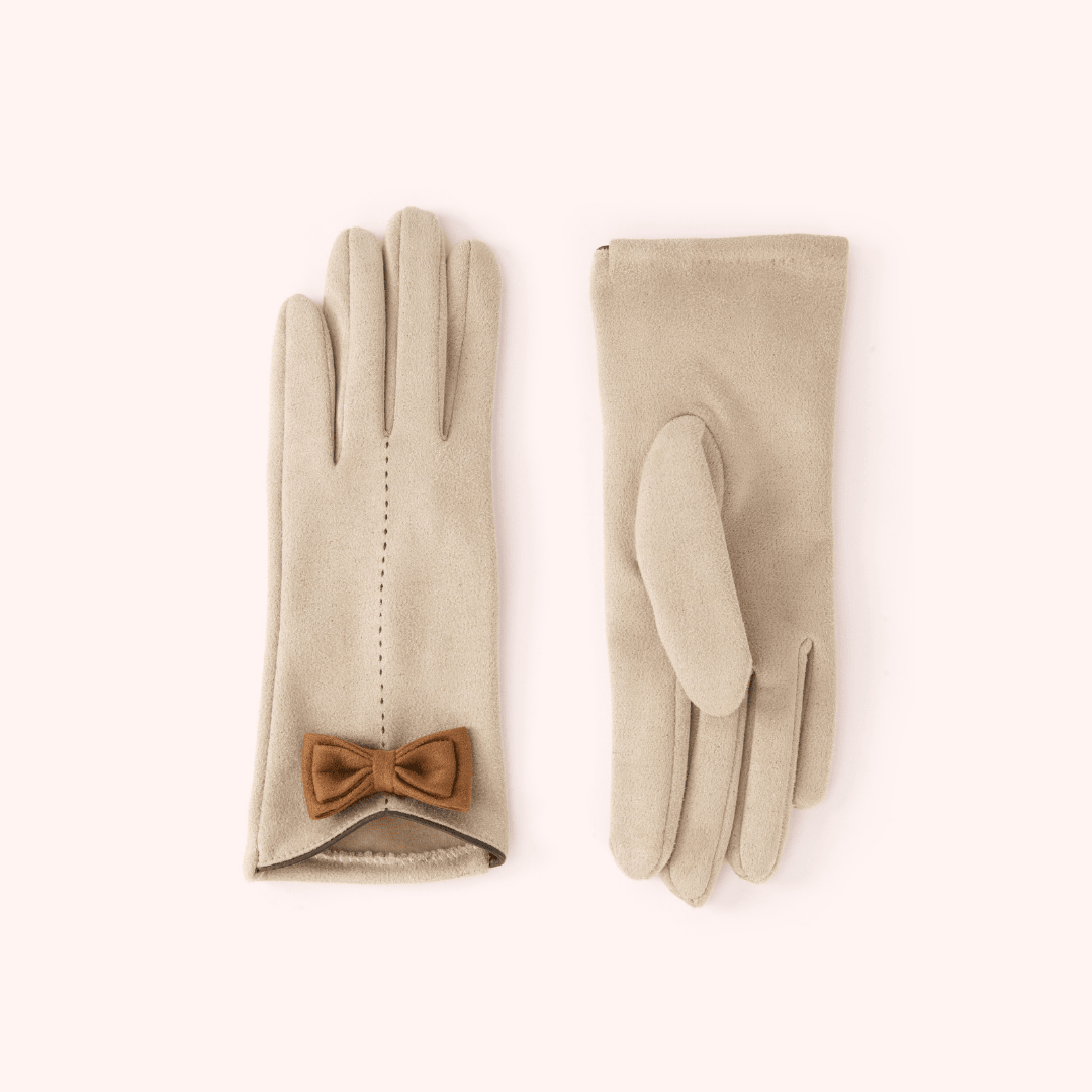 Adalyn Faux Suede Gloves - Taupe/Chocolate