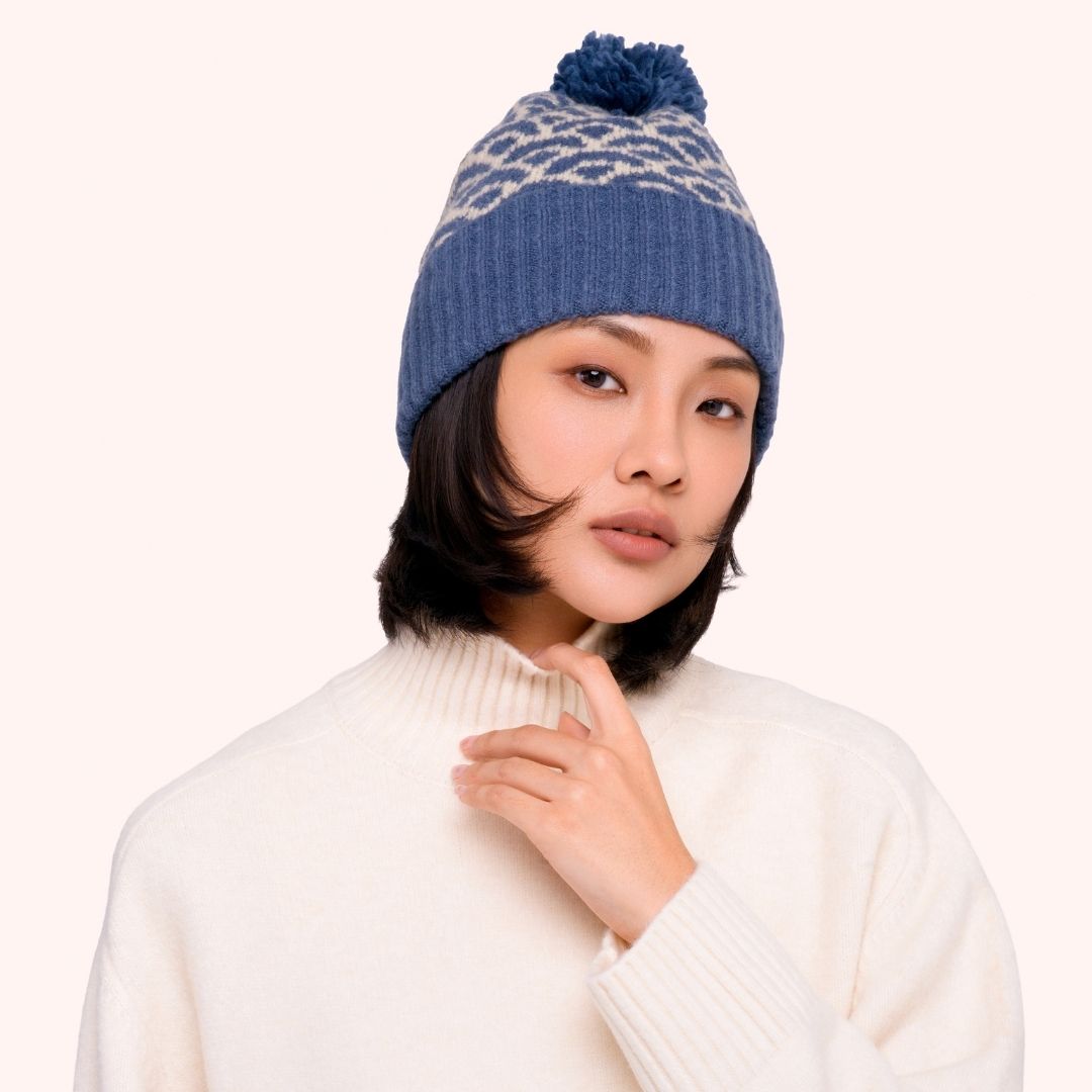 Agatha Pompom Hat - Denim