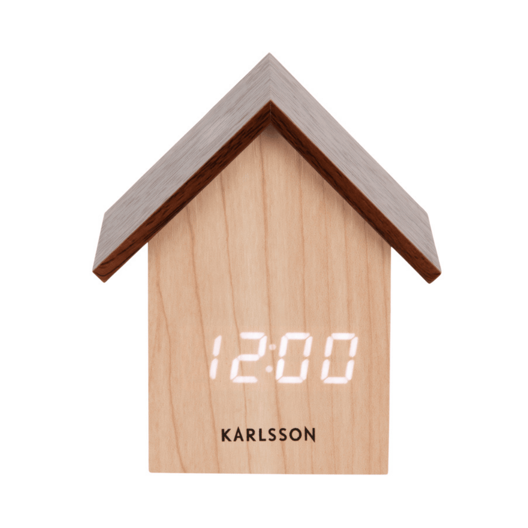 Alarm Clock House LED Light/Dark Wood