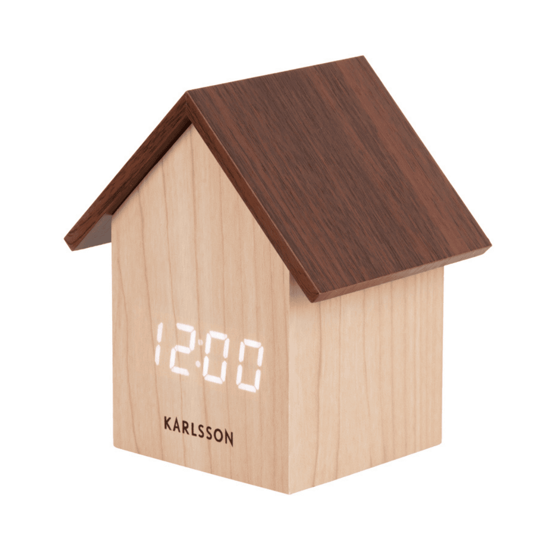 Alarm Clock House LED Light/Dark Wood