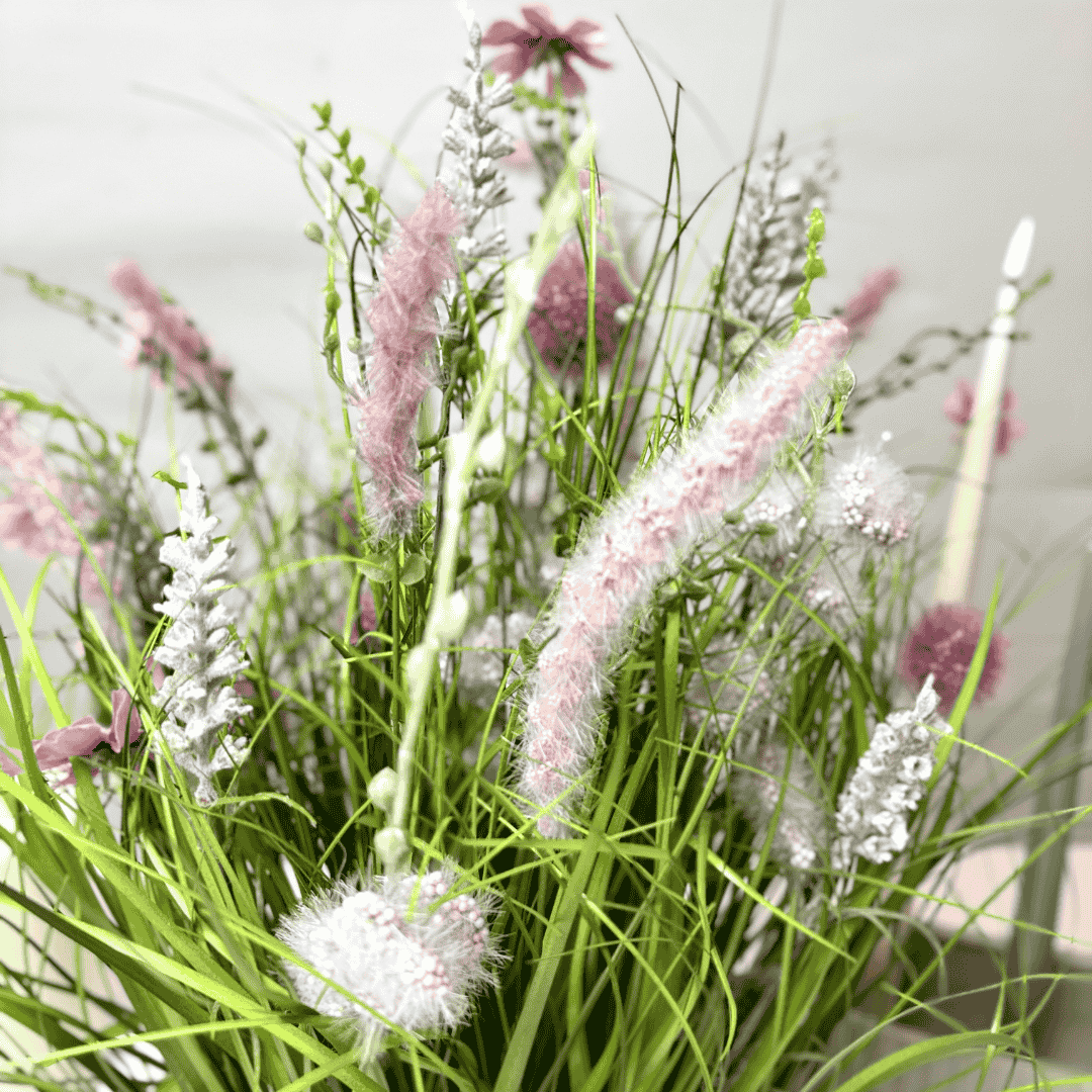 Artificial Pink Meadow Flowers in Bowl 50cm