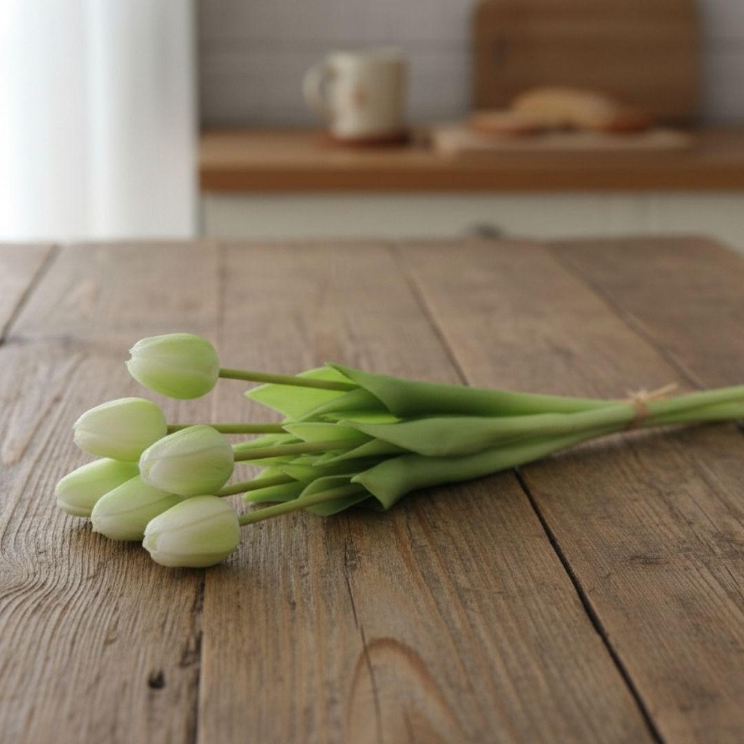 Artificial Tulip Bunch White - 44cm