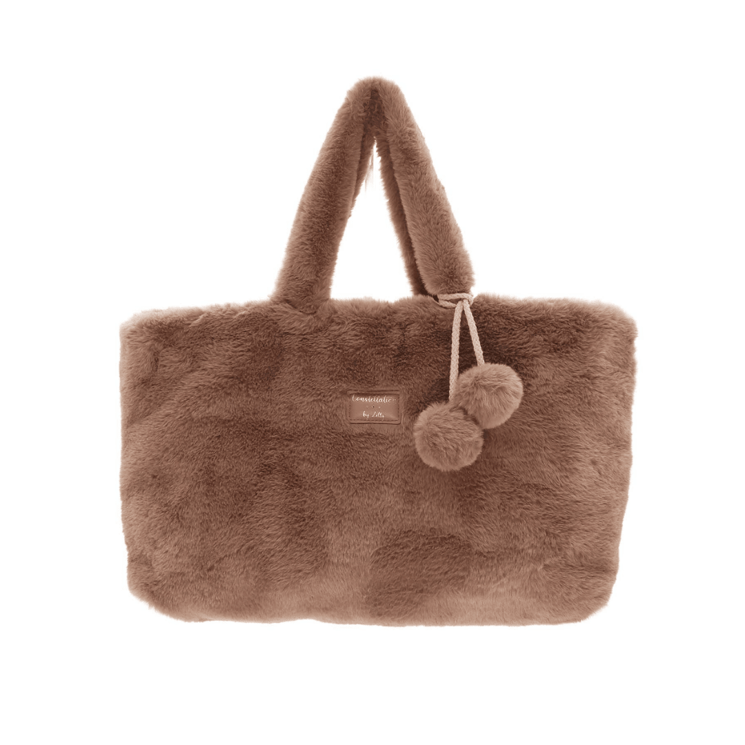Bag Faux Fur With Pompoms - Taupe