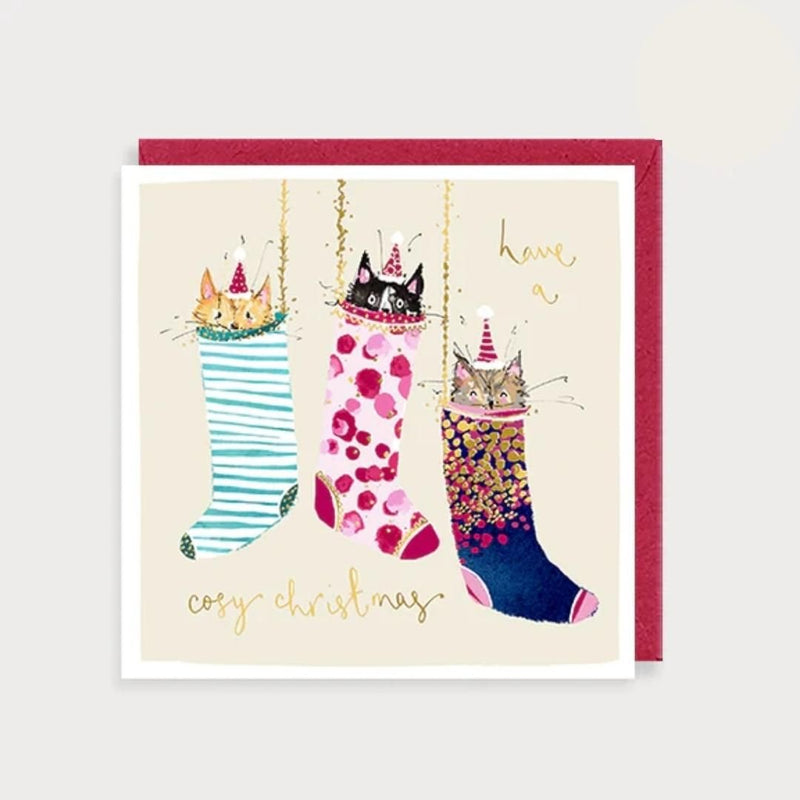 Cats In Stockings Christmas Card