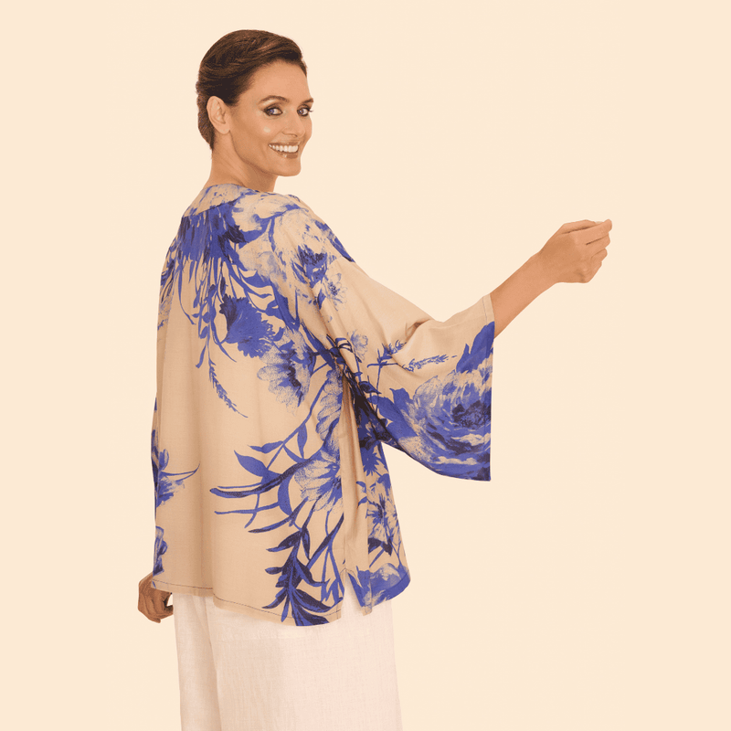 China Blue Blooms Kimono Jacket