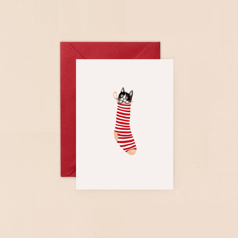 Christmas Card Cat In Stocking Mini Card