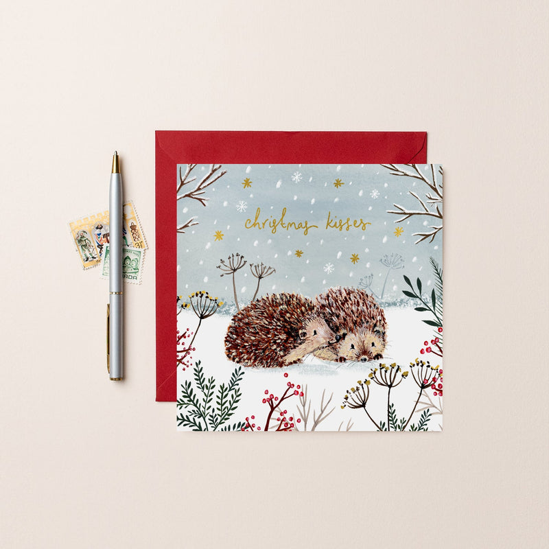 Christmas Card Hedgehogs Christmas Kisses