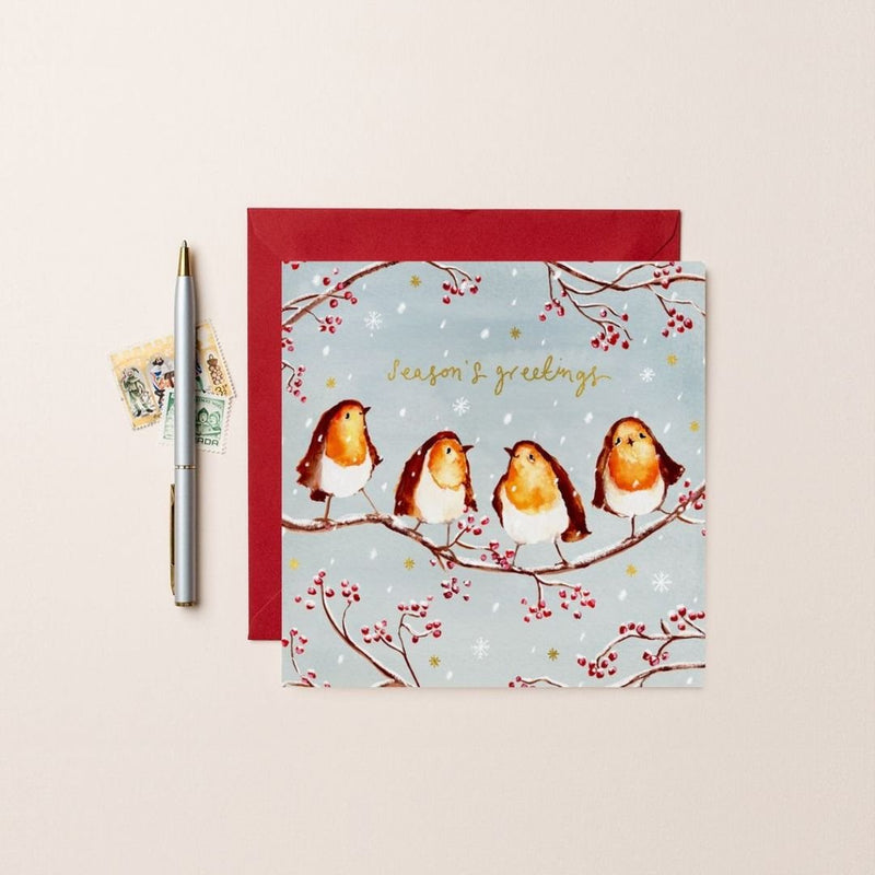 Christmas Card Robins Season Greetings