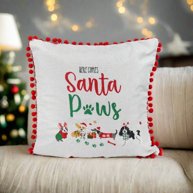 Christmas Cushion Here Comes Santa Paws