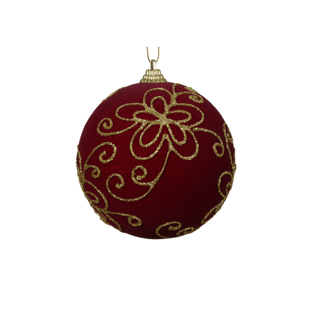 Christmas Foam Bauble Oxblood Gold Flower