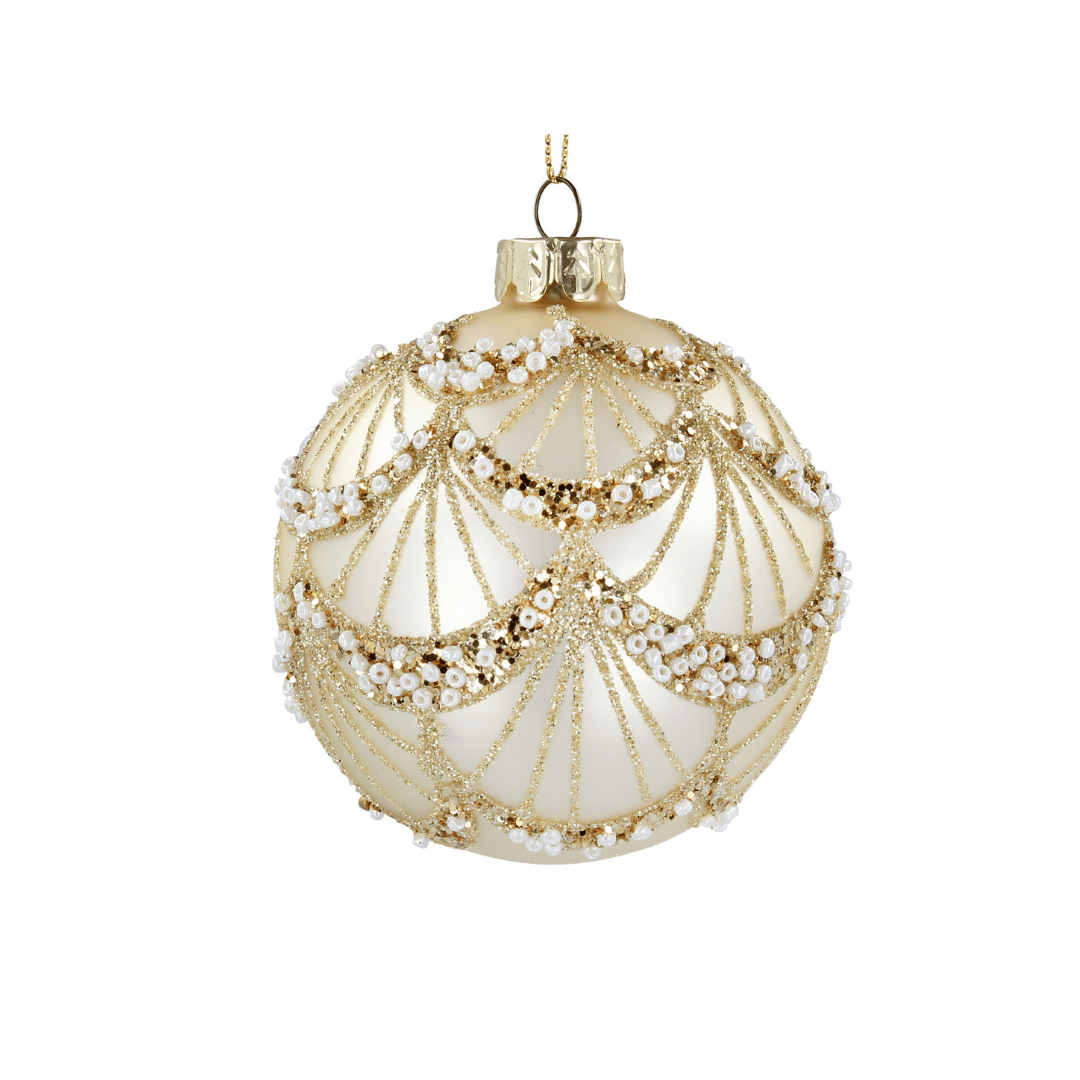 Christmas Glass Bauble - Matt Gold Bead Swags