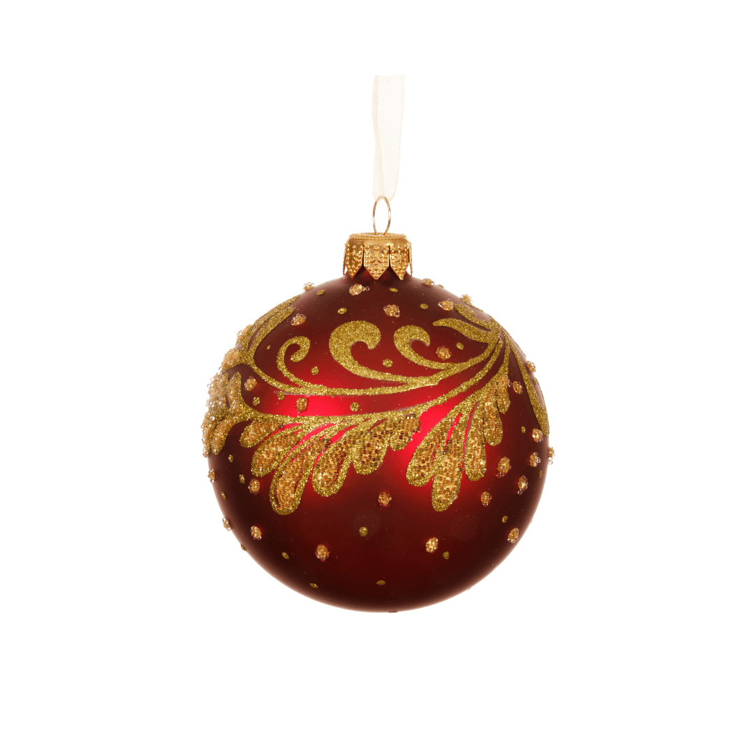 Christmas Glass Bauble Oxblood/Gold Leaf