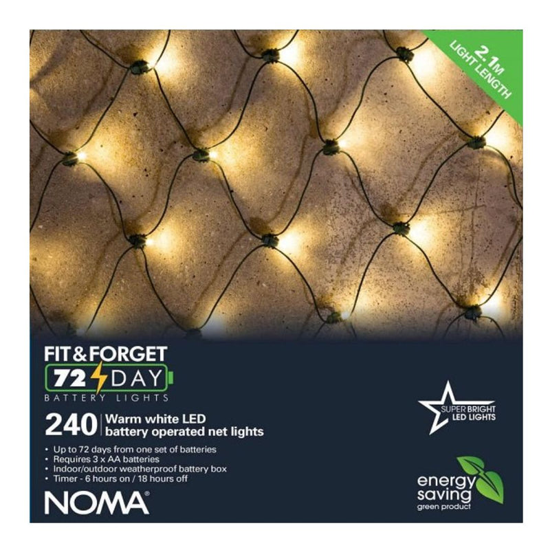 Christmas Net Lights 240 Warm White LED - Battery Operated