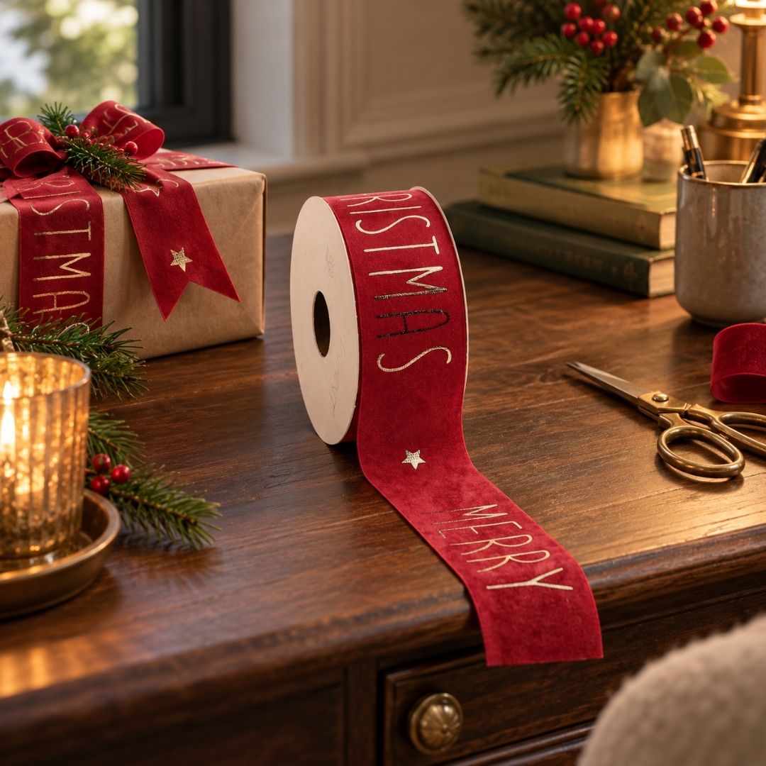 Christmas Ribbon Vellu - Warm Red