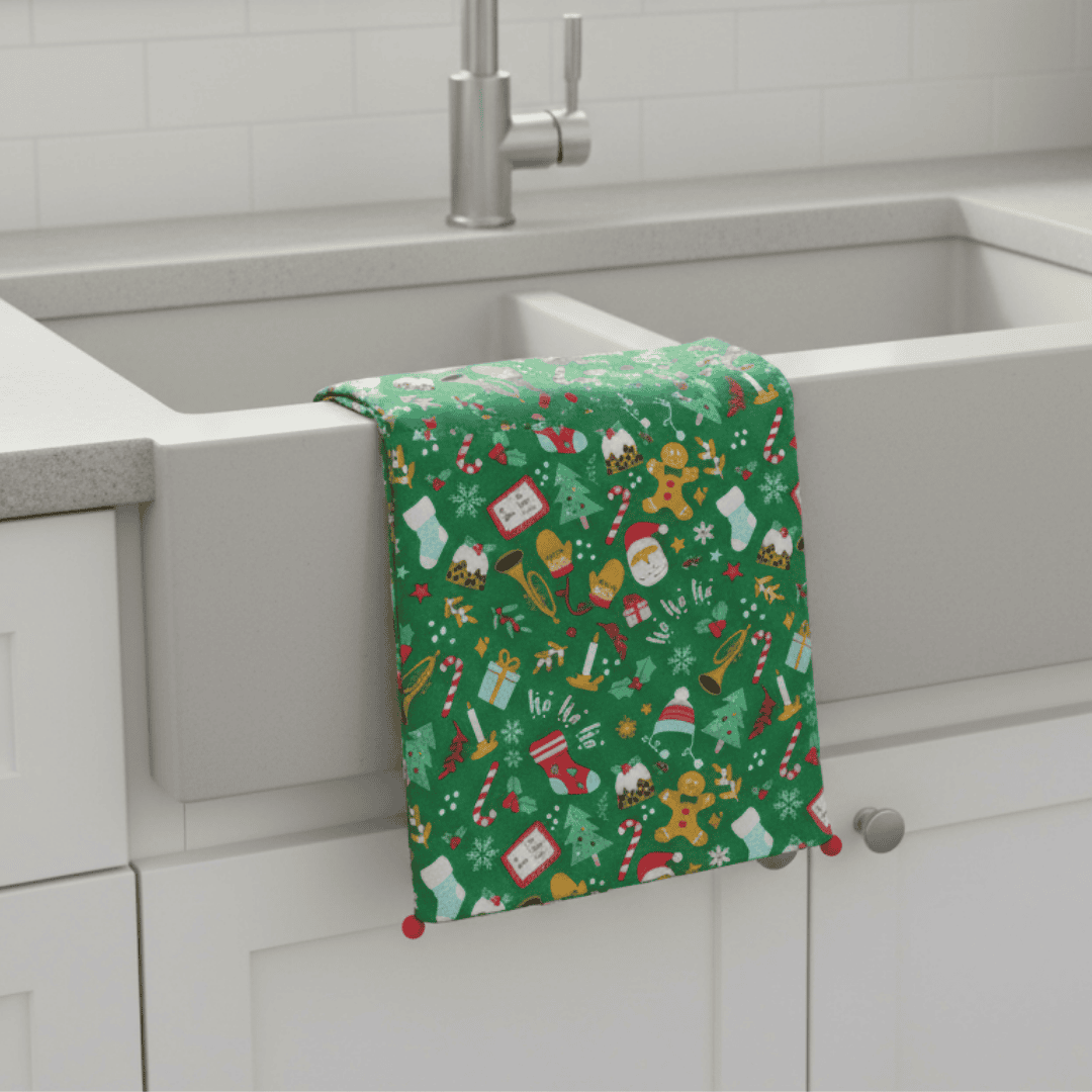 Christmas 'Santa's Grotto' Tea Towel