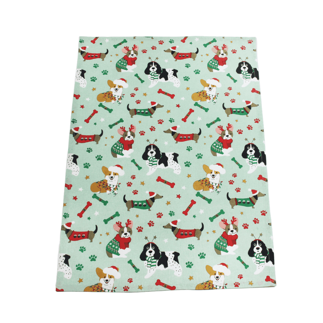 Christmas Tea Towel 'Here Comes Santa Paws'