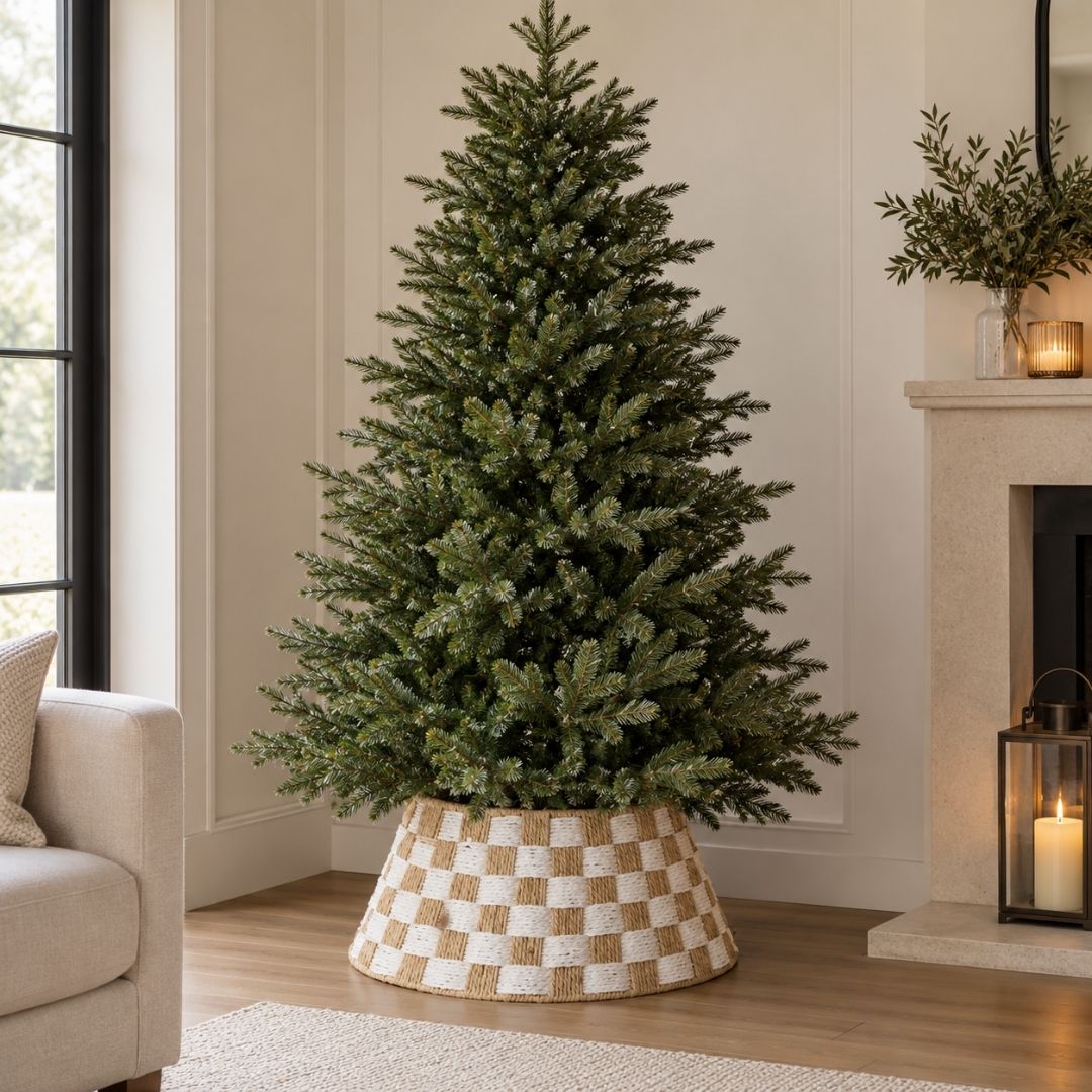Christmas Tree Ring 6/7ft - Woven Check Natural White