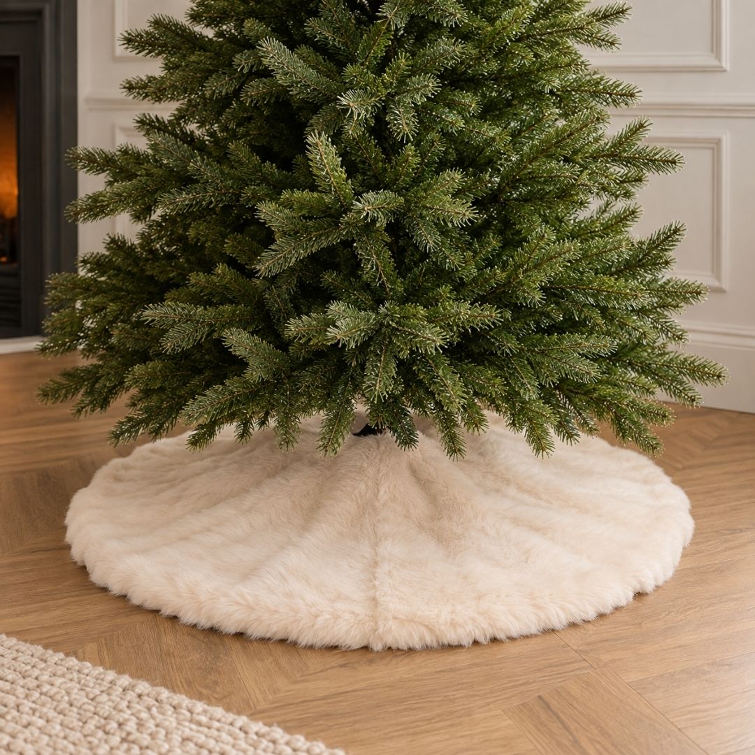 Christmas Tree Skirt Faux Fur White